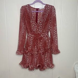 SOLD: SAINTS+SECRETS Red Floral Ruffle Mini Dress